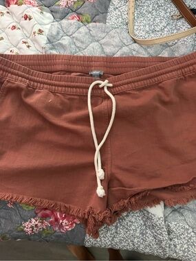 aerie Rust Frayed Hem Drawstring Athletic Shorts